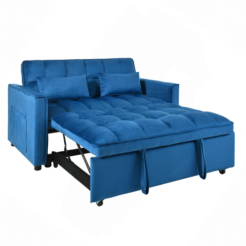 Canapé-lit avec dossier inclinable et coussins, Bleu