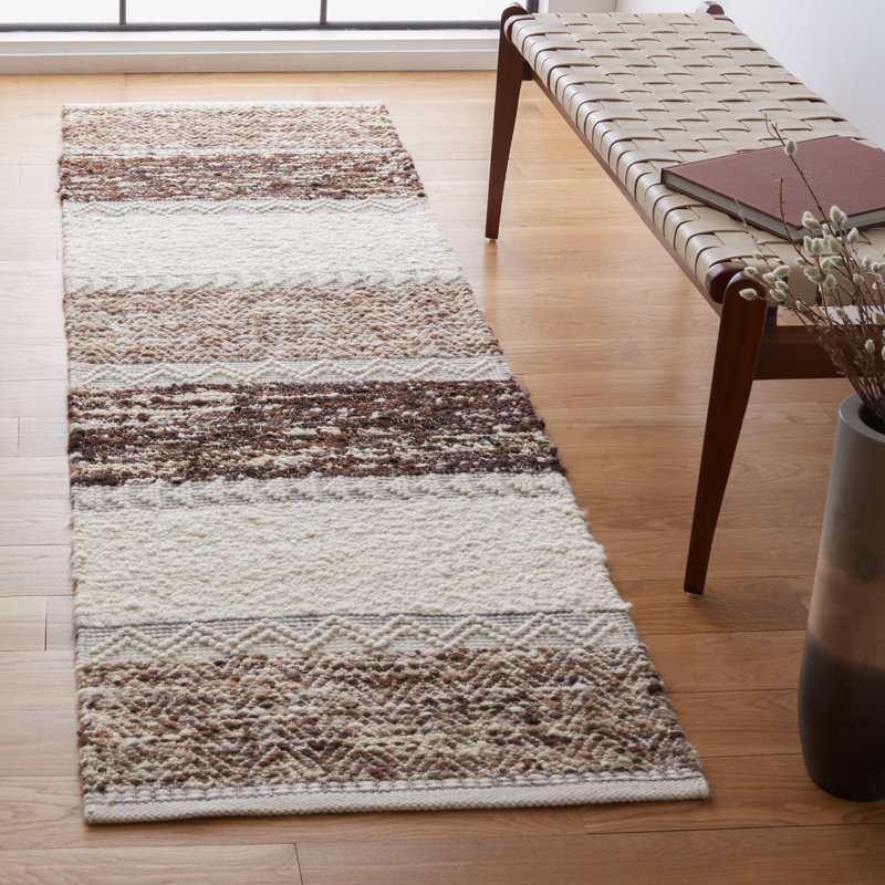 Tapis brun / ivoire / noir en coton tissé à la main Pante Macassar Southwestern, Tapis de couloir 2 pi 3 po x 8 pi