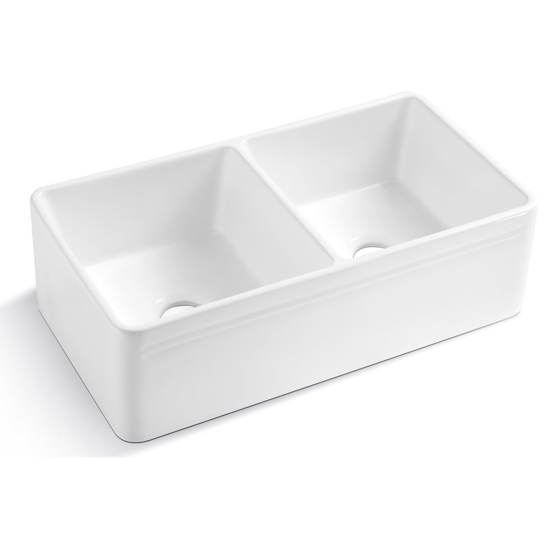 33*18*10" Ceramic White Kitchen Sink - Double Basin, Heat , Stain Scratch Rust , Fashionable Design Basin Preeminent