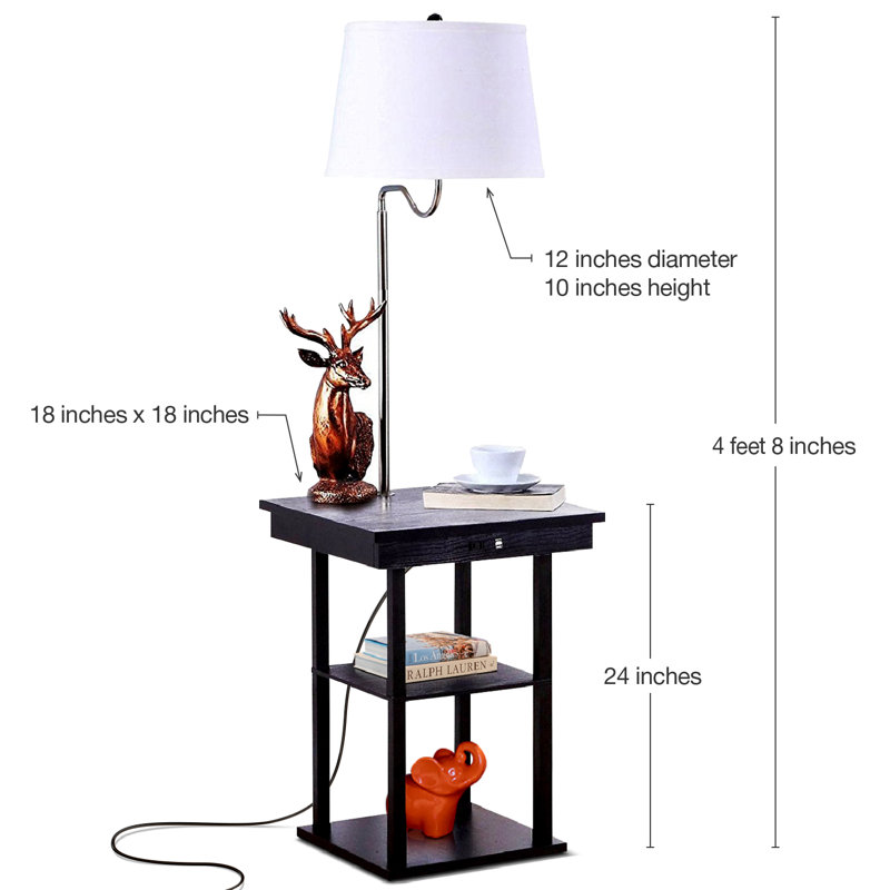 Madison Mid-Century Modern Black Wood & Metal LED Side Table with USB Port