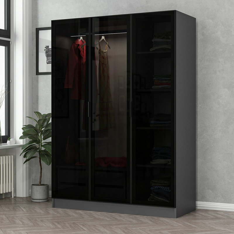 Armoire moderne anthracite 53,1 po x 82,7 po x 20,5 po | 100% panneau de particules enduit de mélamine, épaisseur: 0,7 pouce | Élégants accents noirs, solution de rangement parfaite pour les chambres contemporaines et les espaces de rangement