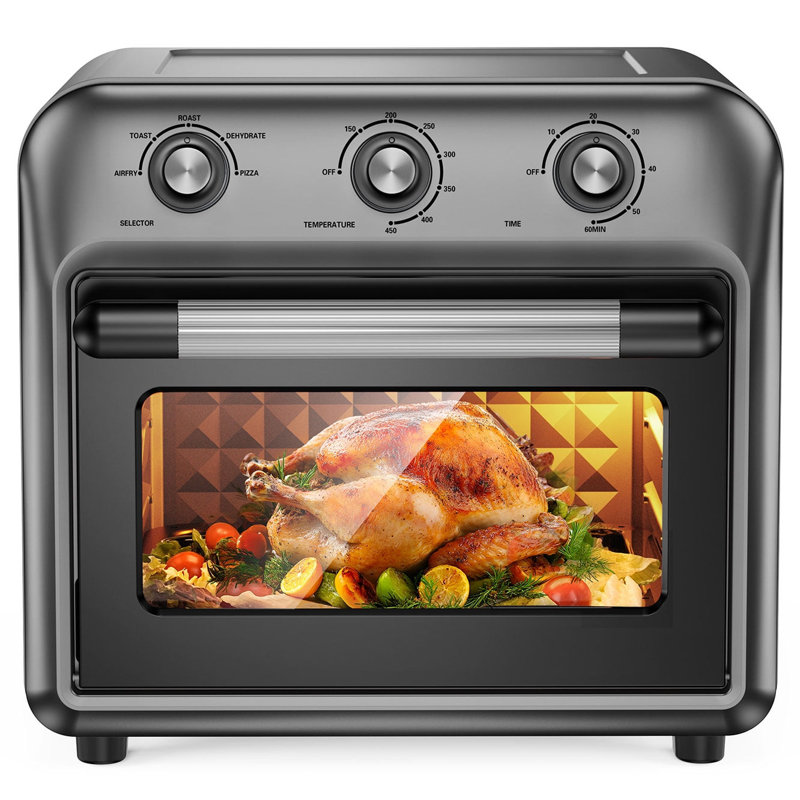 19QT Air Fryer Toaster Oven with Convection, 5-in-1 Countertop Cooker, Visible Window, Oil Free, 1500W, Black