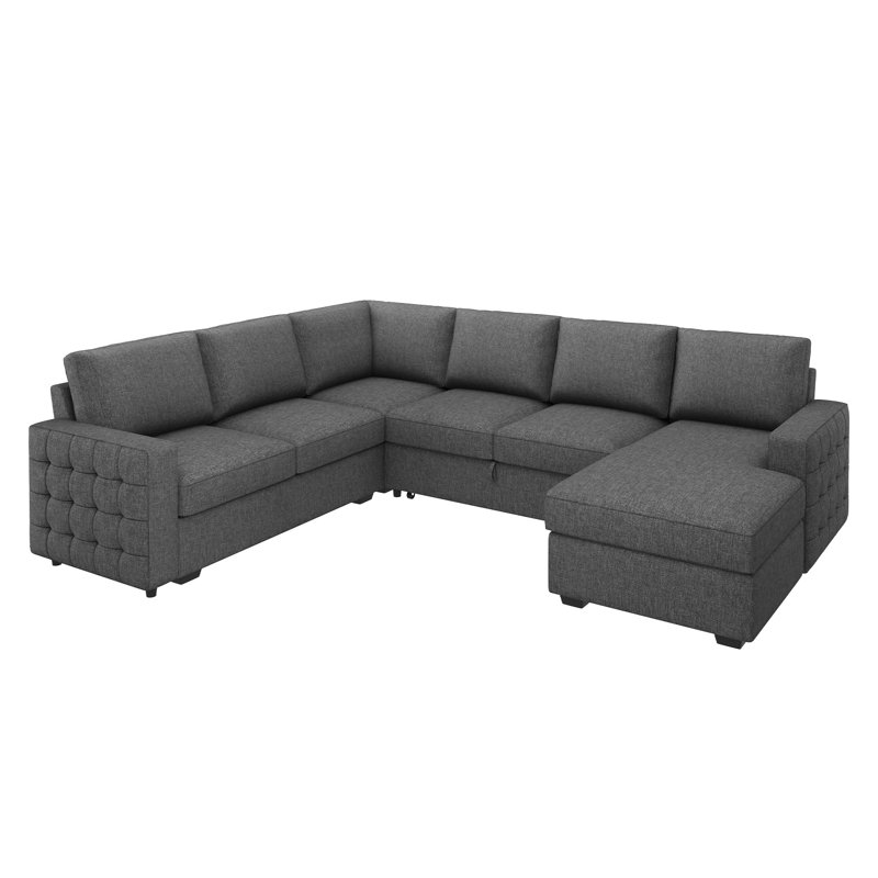 Chasidi U-Shaped Sectional Sofa Bed Pull Out Sleeper Couch With Storage Chaise, Light Gray Polyester