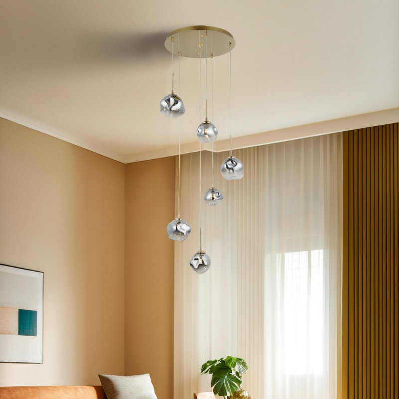Élégant lustre noir et blanc, structure en métal, 18 po x 15 po | Hauteur réglable: 19,7 à 89,8 pouces | 6 x ampoules G9 incluses (20 W maximum) | IP20, luminaire moderne pour la maison et le bureau