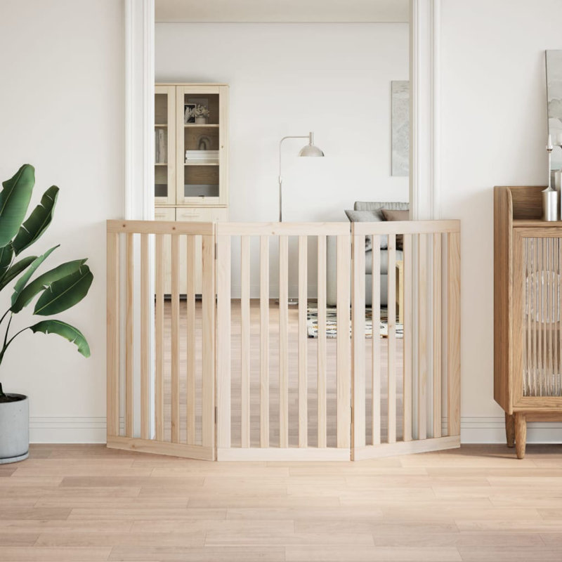 Archie & Oscar Dog Gate Foldable 3 Panels White 150 Cm Poplar Wood, Beige, 90cm H x 150cm W x 2cm D