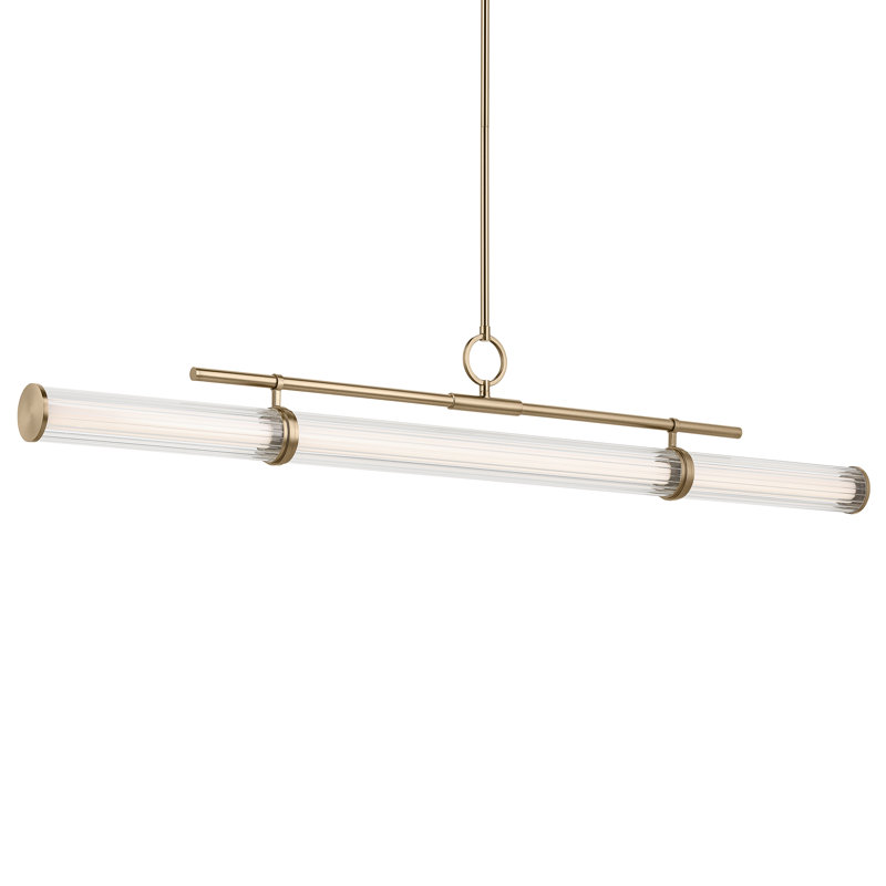 Lustre linéaire à DEL 1 lumière avec verre cannelé transparent, H 9,5 po x l 8 po x P 60,25 po, Bronze