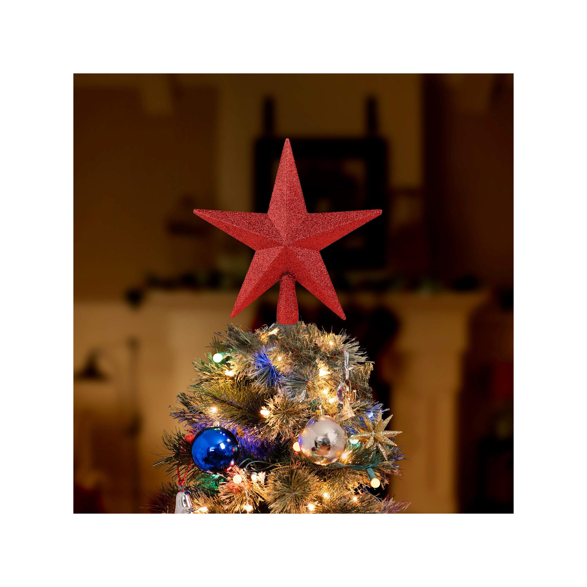 Glitter Star Tree Topper , Red
