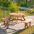 6-Seater Wooden Picnic Table And Bench Set With 3 Benches And Sunshade