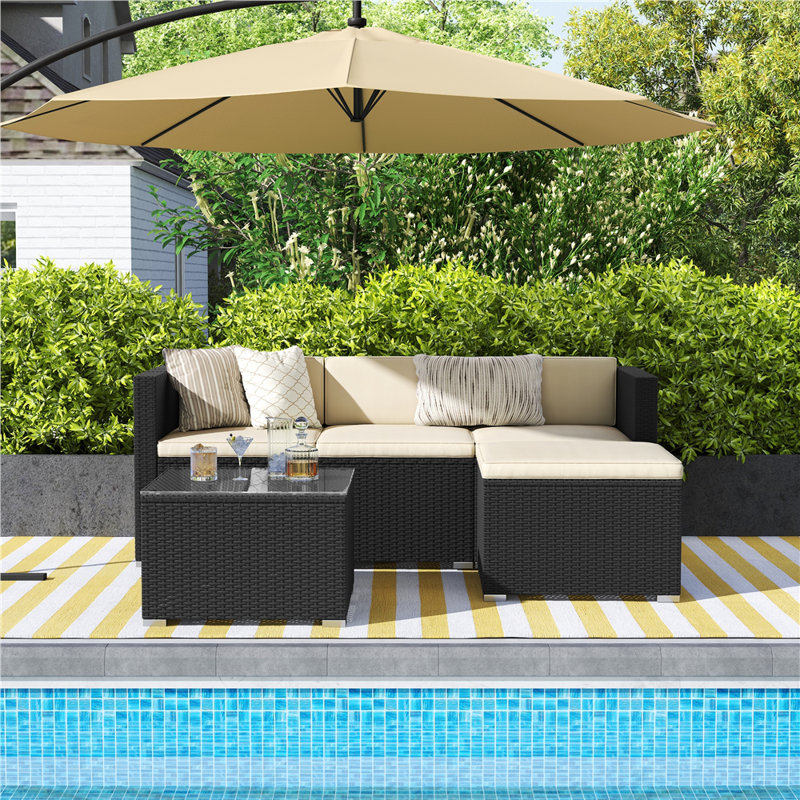 Rattan Patio Furniture Set All Weather Garden Lounge Set with Cushions, Beige