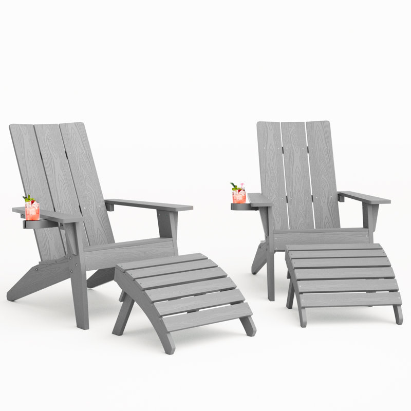 Chaise Adirondack d'extérieur en plastique avec repose-pieds, Gris