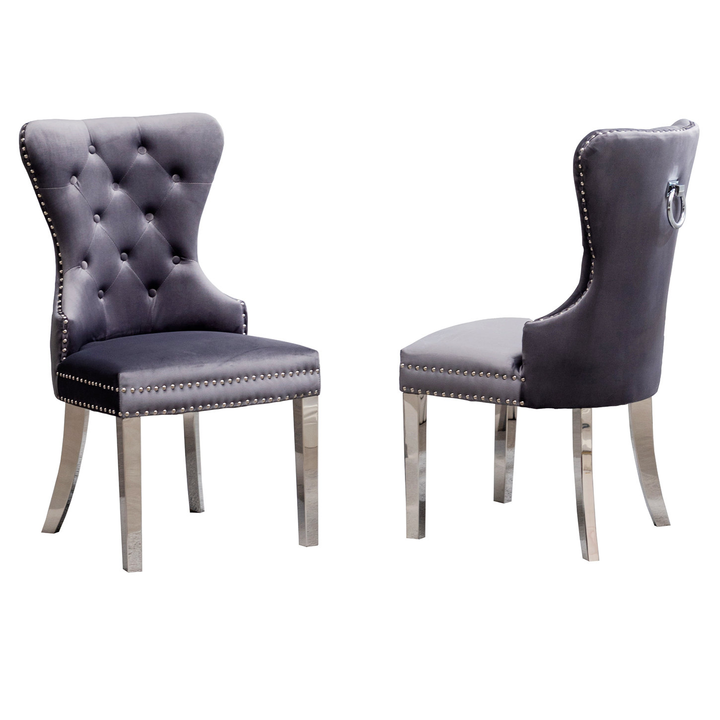 Everly Quinn Set Of 2 Contemporary Tufted Chair With Nailhead Trim