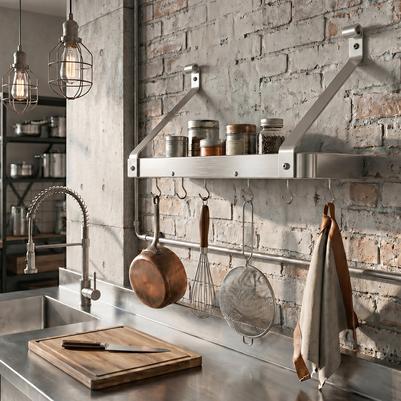 Handcrafted Wall Mounted Pot Rack, 14"H x 24"W x 9"D