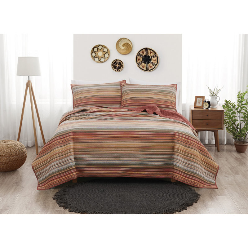 Ensemble de courtepointe à rayures Sunset, Courtepointe grand + 2 couvre-oreillers standard