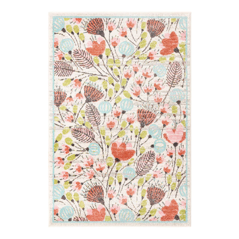 Whimsy Kids Floral Polypropylene Plastic Rug, Rectangle 3'11" x 5'11"