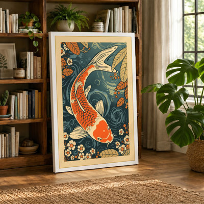 Koi Among Water Blossoms Japandi - Wrapped Canvas