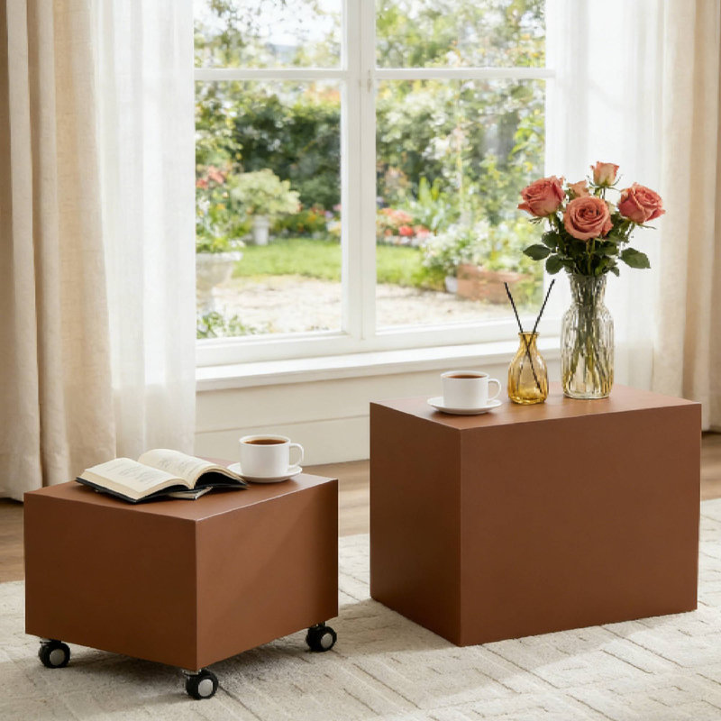 Ensemble moderne de tables roulantes brun, tables d'appoint en bois aggloméré en cuir pour salon, Brun