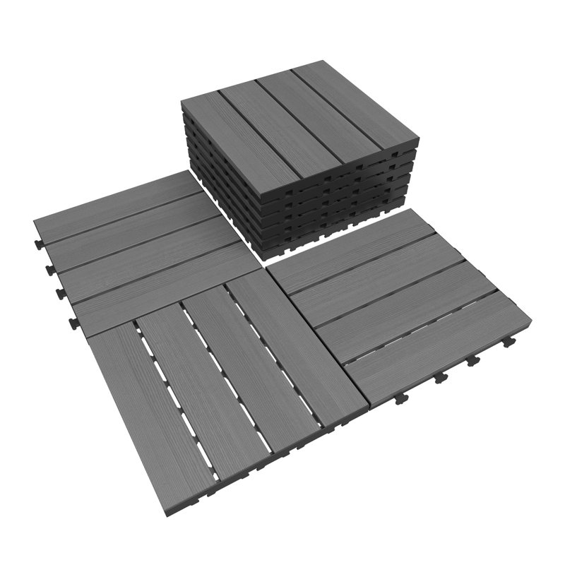 9 tuiles de terrasse à emboîtement, toutes saisons - gris foncé, 9, Dark Gray