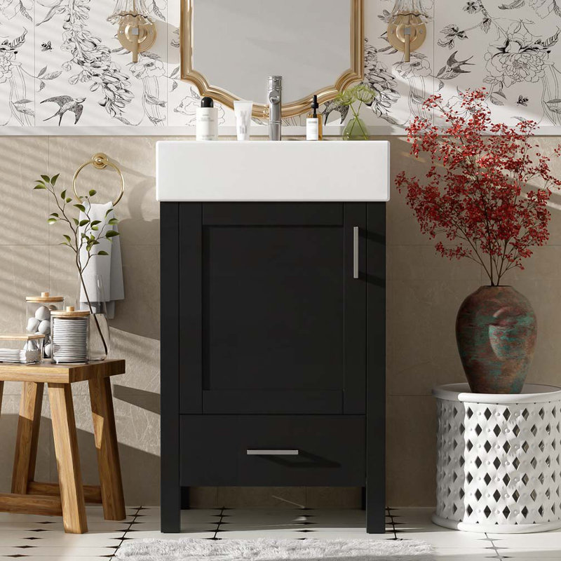 Meuble-lavabo de salle de bain avec lavabo en céramique, Noir