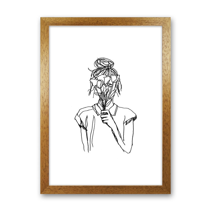 Left Hand Flower Girl 1 Piece Wall Art on Canvas, 42cm H x 29.7cm W x 4cm D, Oak Framed