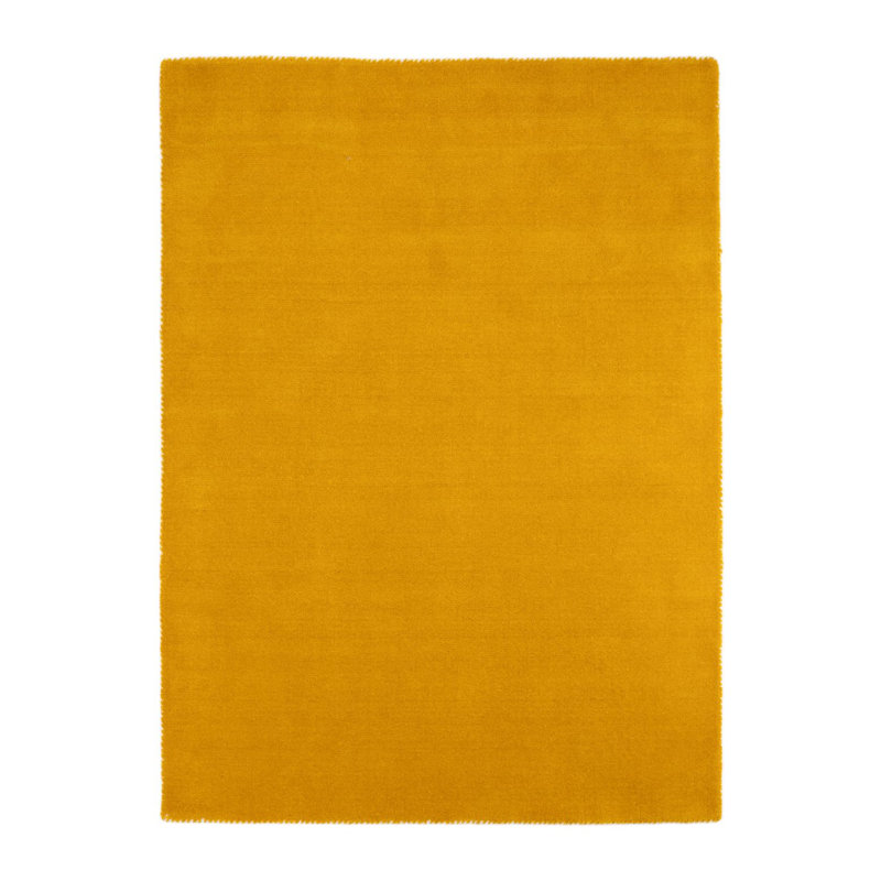 Solid Colour Wool Hand Woven Area Rug, Rectangular 60 x 90cm, Yellow