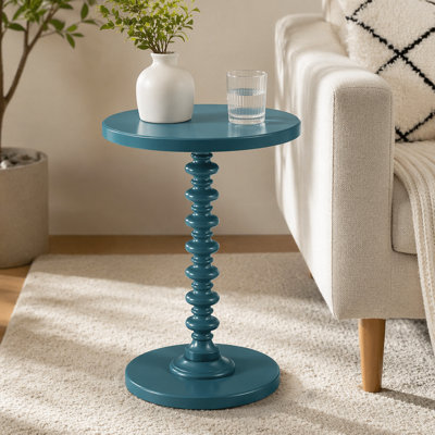 Table d'appoint ronde en bois bleu sarcelle