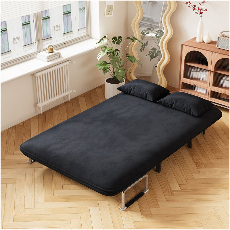 Fauteuil-lit convertible de 39 po, canapé-lit à trois volets avec dossier et coussin réglables, canapé-lit de loisirs avec structure en acier robuste pour la maison et le bureau, fauteuil-lit confortable noir