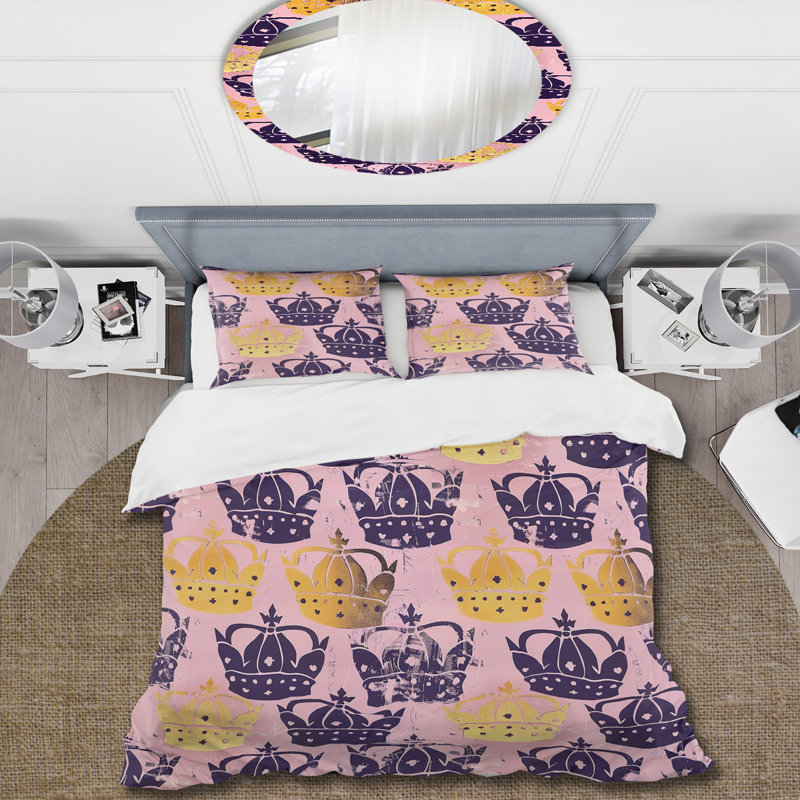 Ensemble de housse de couette mauve et doré Royal Glam Royal Crown II, Housse de couette pour grand lit et 2 taies décor