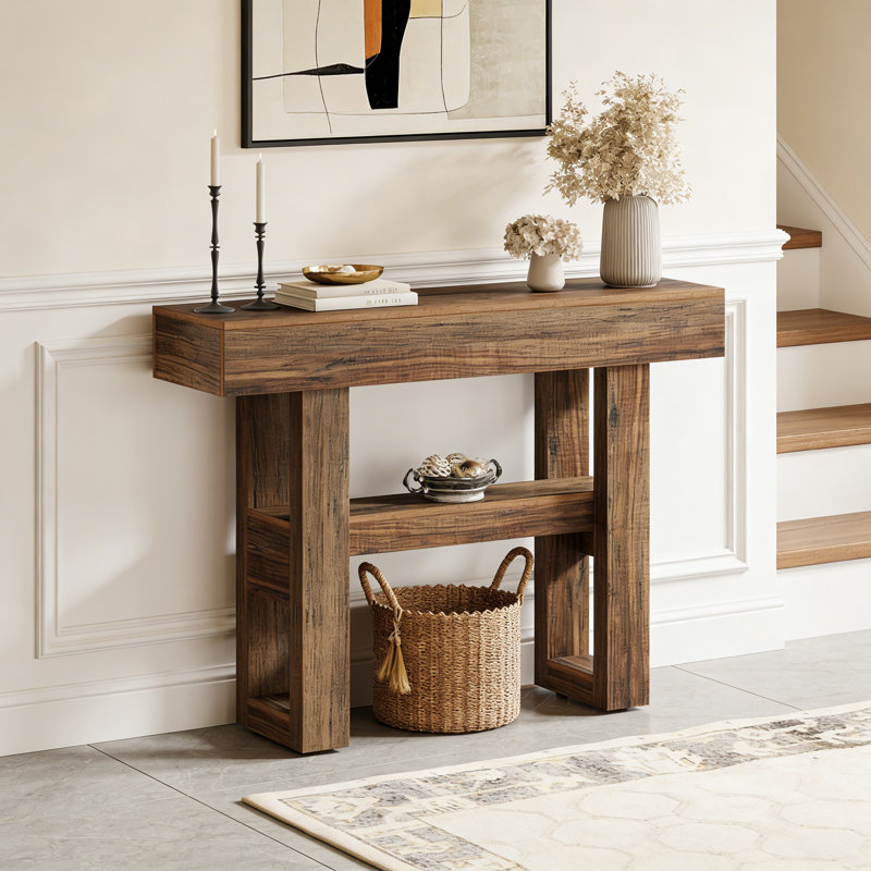 Console 41,3 po à 2 niveaux, canapé étroit et table d'entrée avec tablettes de rangement