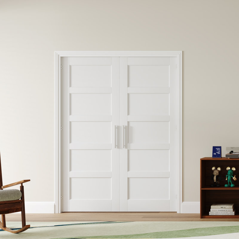 Intérieur de la porte de garde-robe moderne en bois manufacturé avec portes et poignées réglables, 48" x 80"