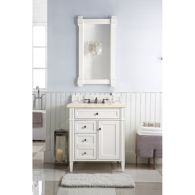 Brittany 30'' W Single Vanity, Bright White, Ethereal Noctis, 8" Widespread