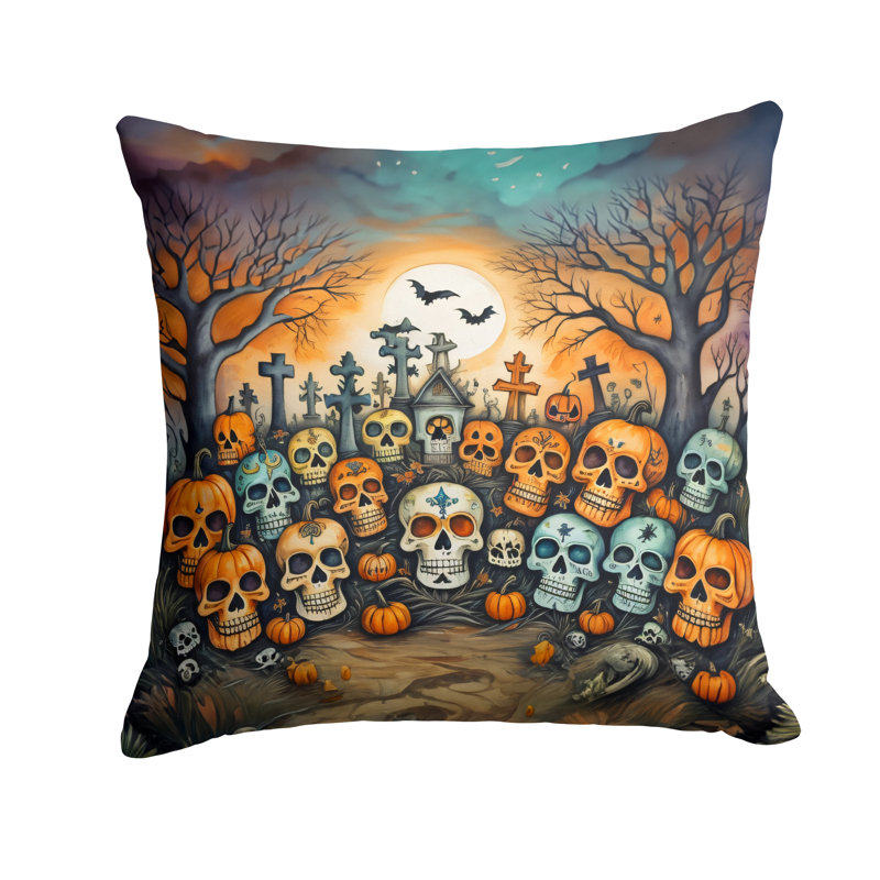Coussin décoratif intérieur / extérieur en polyester More / Spooky More Spooky Halloween, 14 po x 14 po