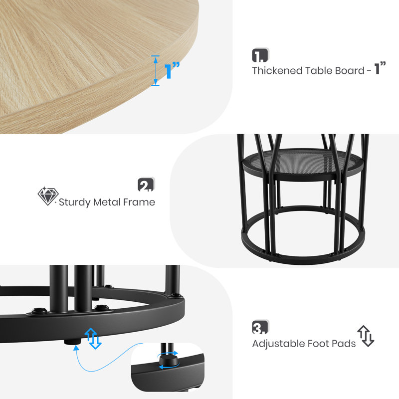 Round Metal Base Dining Table, Beige