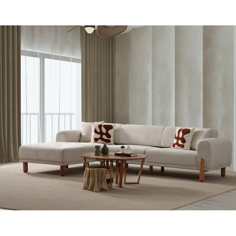 Stylish Corner Sofa-Bed, Cream Fabric, 70.9 x 114.2 x 29.5 inches | Beech Wood Frame, 100% Polyester, Turnable Back Mechanism | Soft Grey Foam & Silicone Back Support | Durable Black Wooden Legs, Dry-Cleanable