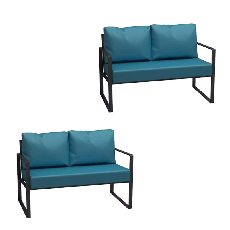 Banc rembourré en similicuir Lorilea, Bleu acier