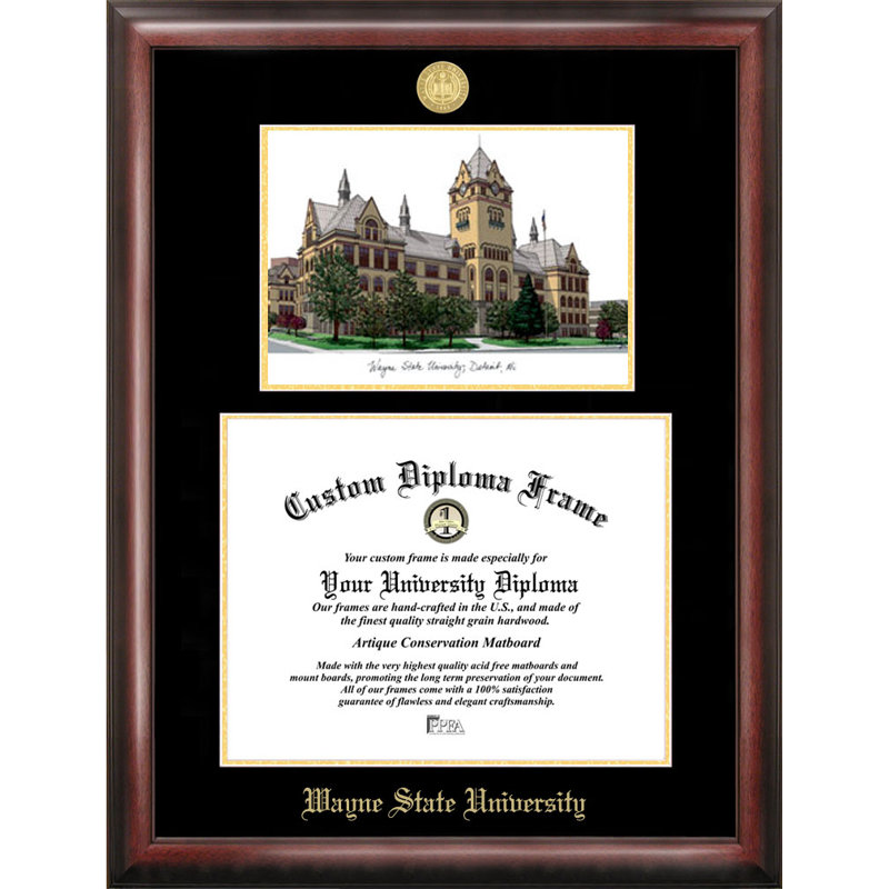 « ncaa wayne state », diplôme en relief or avec cadre de lithographie par images campus