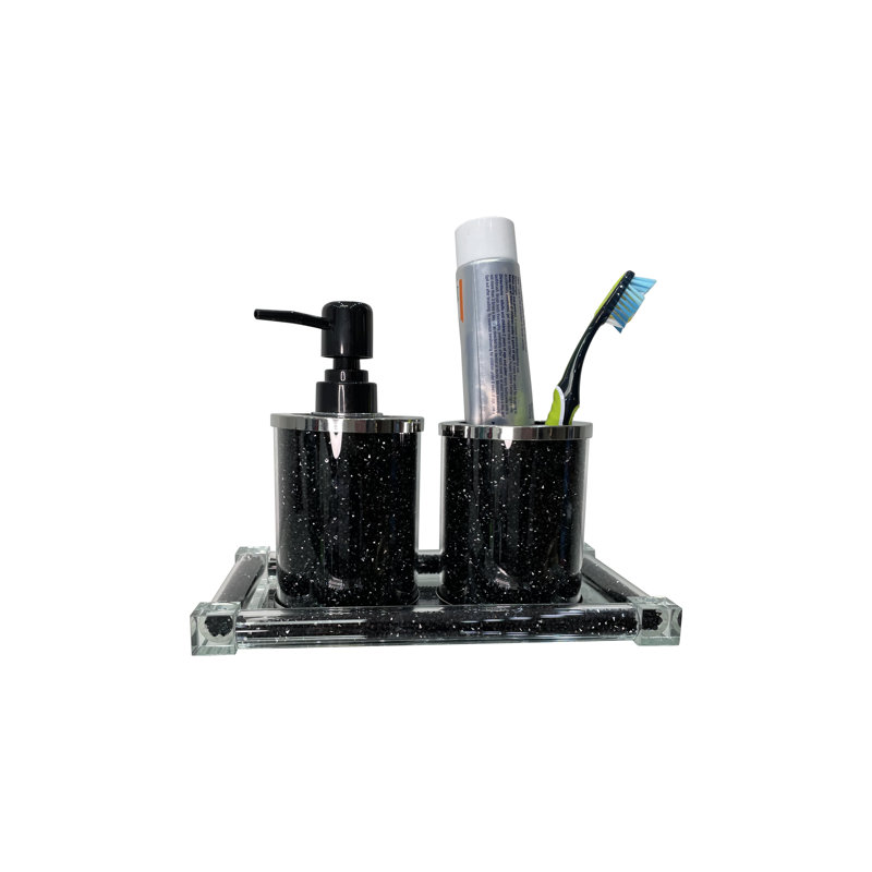 Distributeur de savon et porte-brosse à dents avec plateau 3 pièces Ambrose