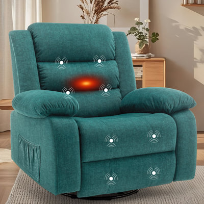 KORSER Recliner Chair With Heat And Massage,Oversized Recliner, 360°Swivel Manual Recliners For Living Room, Rocker Recliner With Side Pockets
