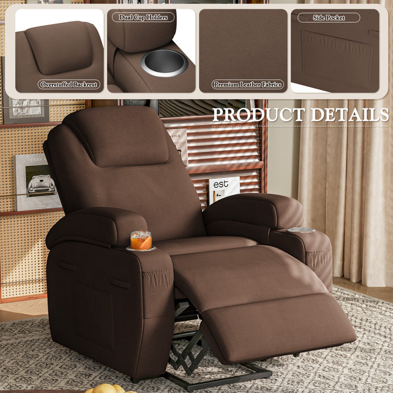 Fauteuil inclinable électrique avec massage Power Lift, Tissu brun