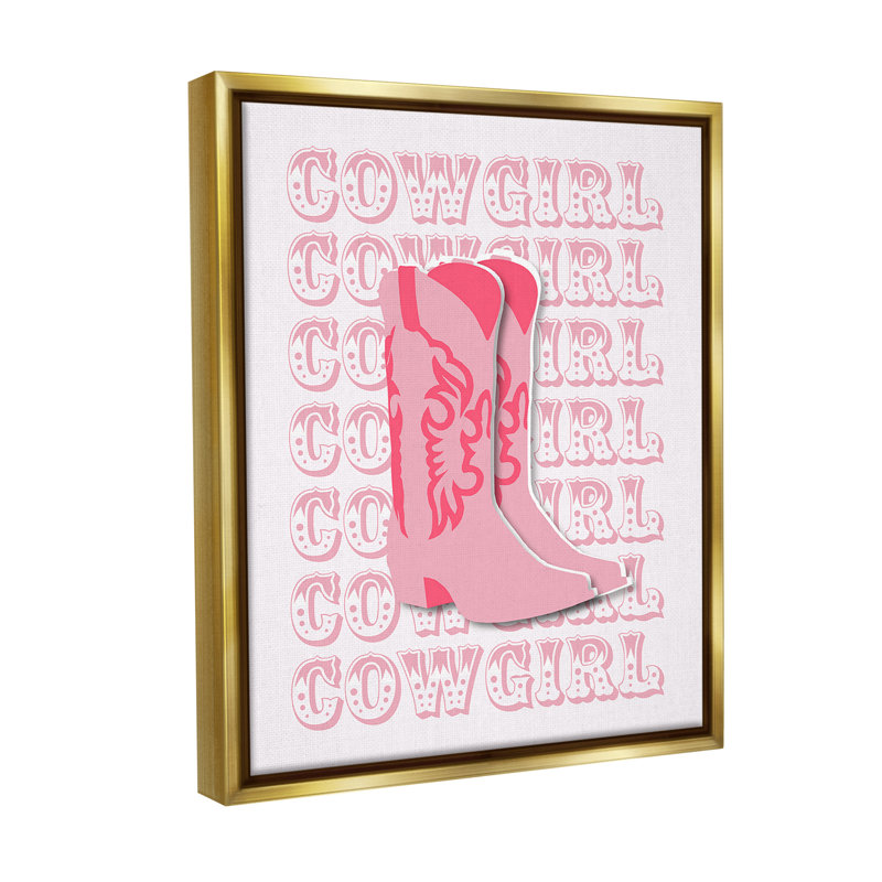 «Pastel Cowgirl bottes Floater Frame» par Corrine Rose Design sur, Cadre flottant métallique doré, H 21 po x l 17 po