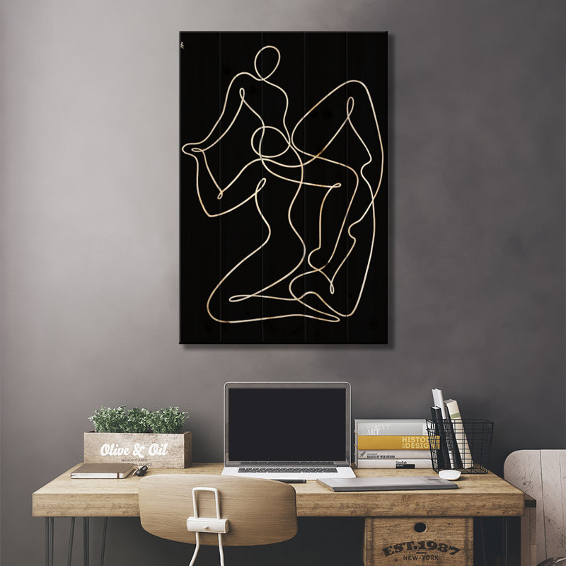 «Pas de deux» par Lia Chechelashvili - peinture sur toile tendue, H 40 po x l 26 po x P 1,5 po, Bois