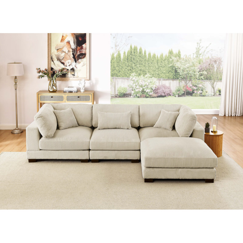 Canapé modulaire rembourré 4 pièces Temica, Velours côtelé crème