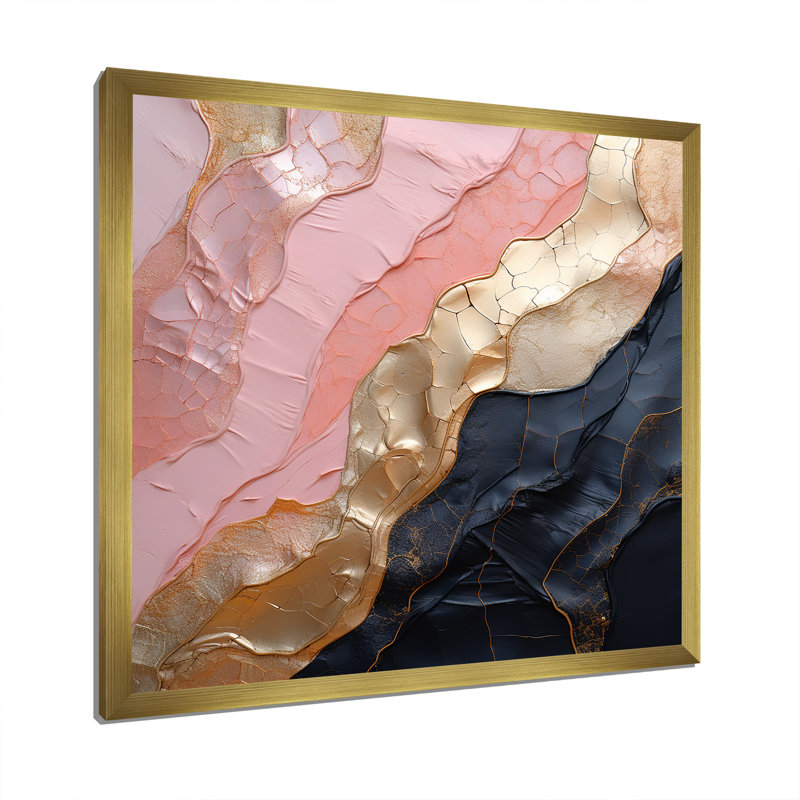 Art mural minimaliste avec poterie abstraite rose, H 16 po x l 16 po x P 1 po, Cadre doré simple