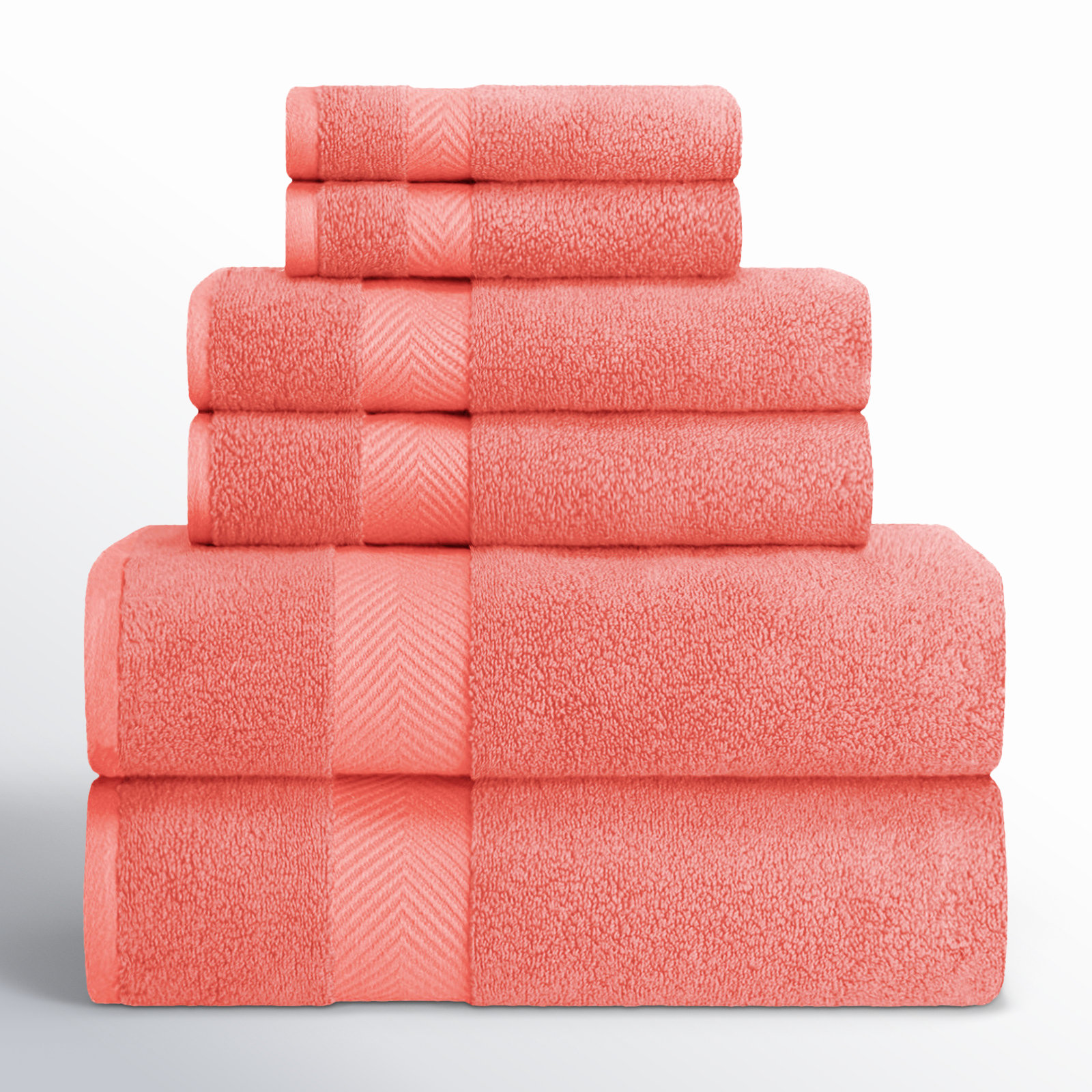 Hamachi 6-Piece Cotton Towel Set, Coral, 6 Piece Towel Set