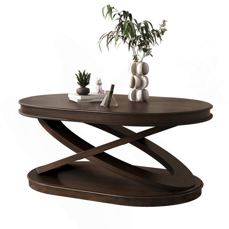 Table basse ovale en bois de 44 po, table basse en forme de X avec rangement ouvert, table de centre de canapé pour le bureau personnel du salon, espresso