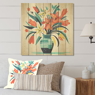 Henri Matisse Style Boho Flower Bouquet III - Boho Pottery On Wood Print