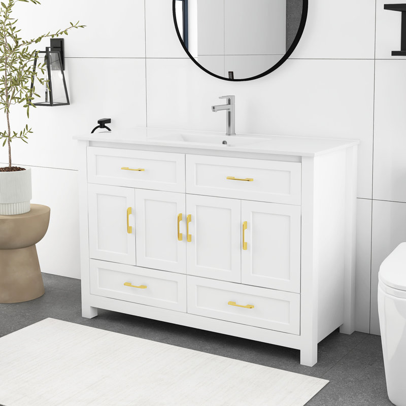 Ensemble de meuble-lavabo 48 po avec lavabo en céramique, Blanc