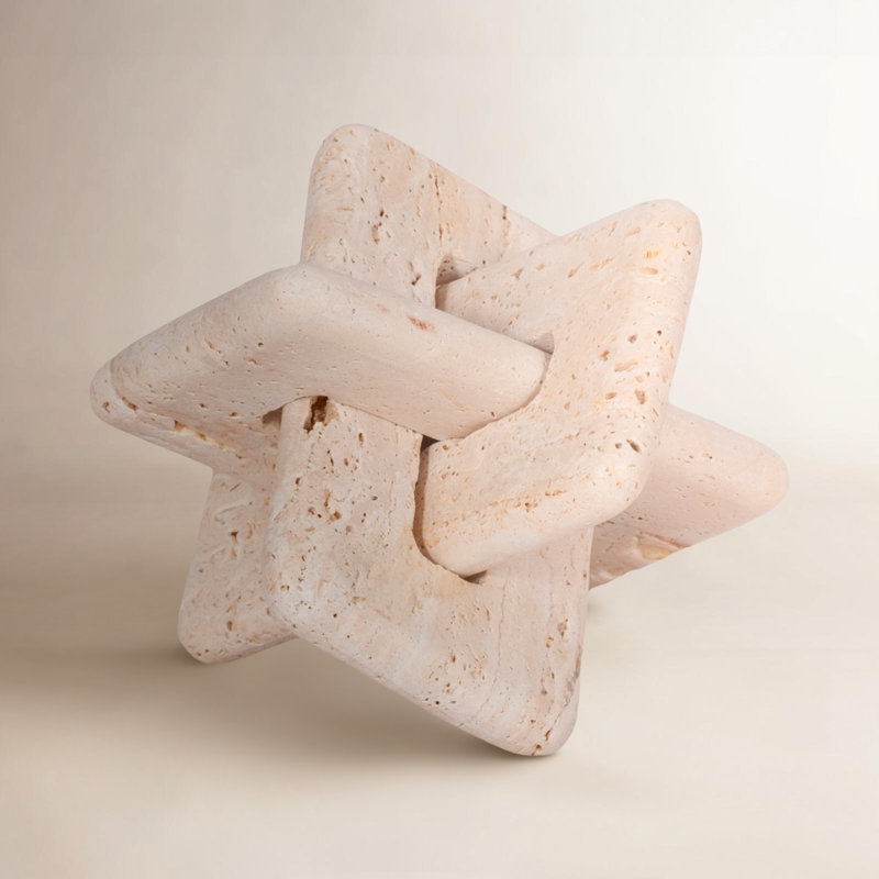 7" Tan Travertine Stone Interlocking Decorative Object Modern Glam Accent for Home, Office, Bedroom, or Living Room