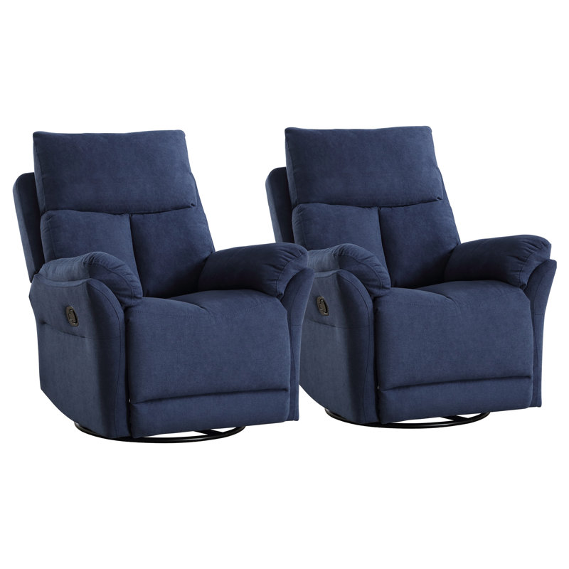 Henriane 33.5'' Wide Modern and Upholstered Manual Swivel and Rocker Standard Recliner  (Set Of 2), Blue