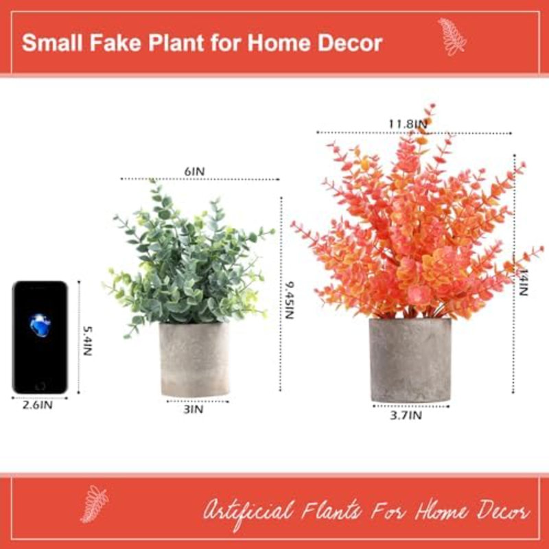 Ensemble de 2 petites plantes artificielles en pot 14 po Eucalyptus en pot plantes artificielles décorations d'automne