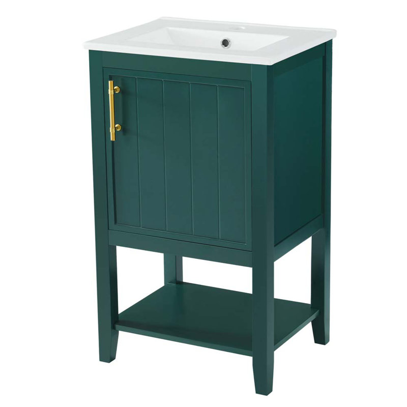 Meuble-lavabo de 20 po avec lavabo, armoire de salle de bain avec porte à fermeture douce, Vert